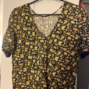 Sezane Black and Yellow Floral Blouse Celia shirt